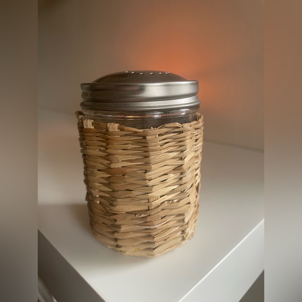 Woven Basket Jar with Silver Shaker Lid